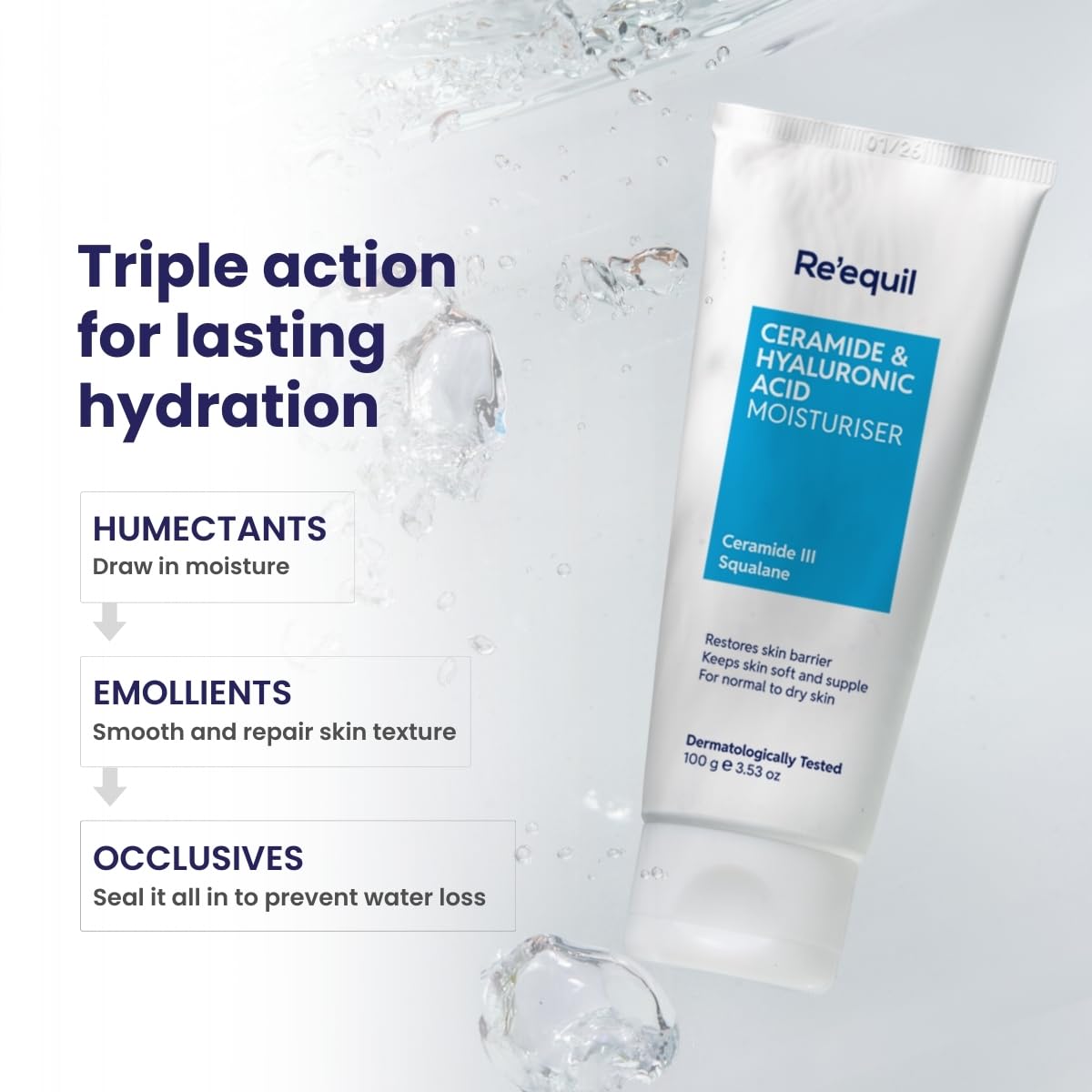 RE' EQUIL Ceramide & Hyaluronic Acid Moisturiser | Moisturizer For Face | Barrier Repair Cream | Long Lasting Hydration | Suitable For Normal To Dry Skin | 100G image 4