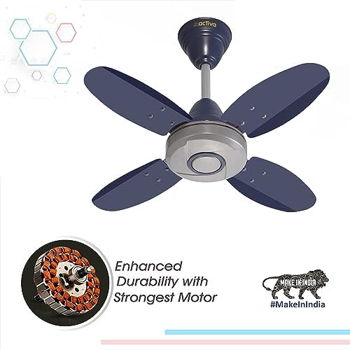 ACTIVA ORNET 600mm Ceiling Fan, 850 RPM High Speed Air Delivery with 4 Blades, Anti-Dust Coating, 2 Years Warranty - Silver Blue image 5