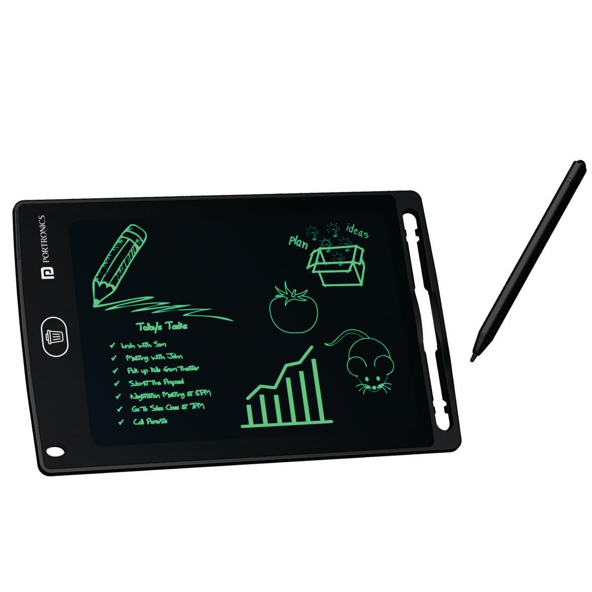 Portronics Ruffpad 8.5E Re-Writable LCD Writing Pad with Screen 21.5cm (8.5-inch) for Drawing, Playing, Handwriting Gifts for Kids & Adults,(Black)