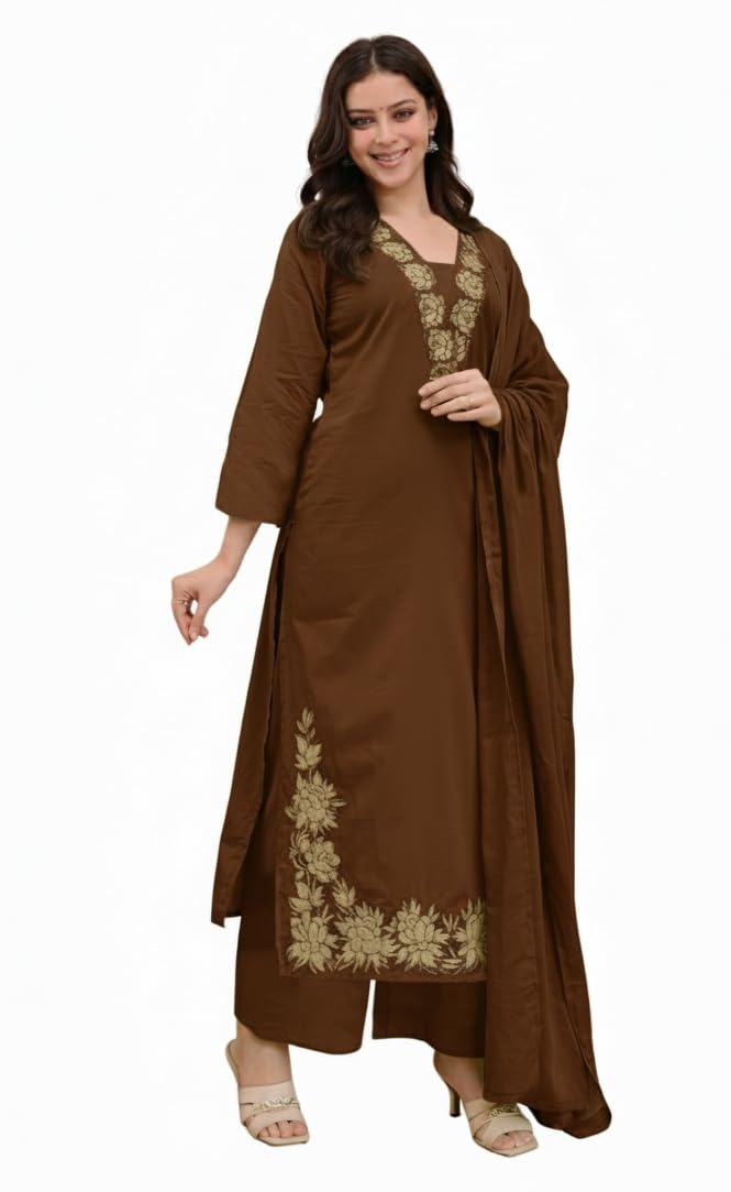 Klosia Women Solid Embroidery Kurta and pant set With Dupatta