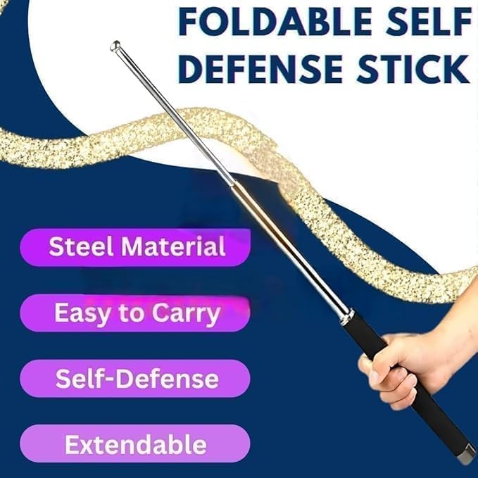Stainless Steel self Defence Stick Trekking Poles Foldable Pointer Compact Magical Extendable Wand with Comfortable Grip & Hiking Stick, Extendable Wand with Non-Slip Grip image 3