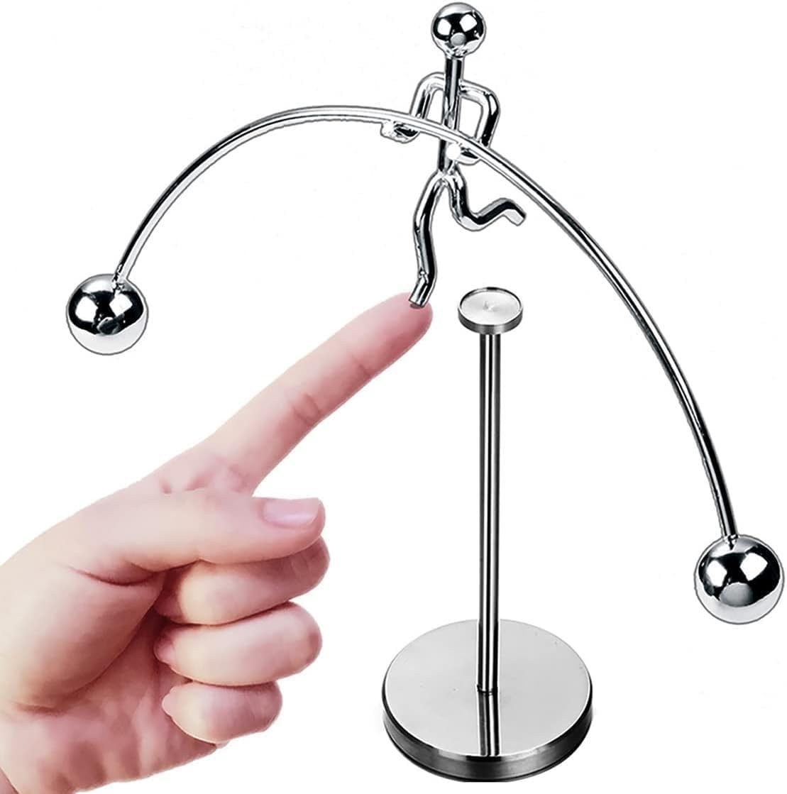 Adult Stainless Steel Balancing Toy | Engular Momentum Silver Pole Balancing Man | Stress Relief Motion Toy (Pole Balancing)