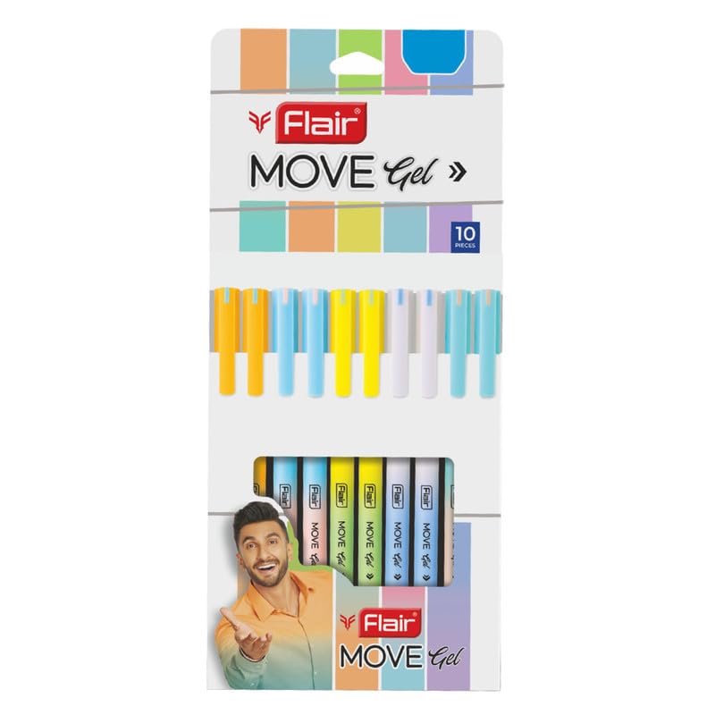 FLAIR Move Gel Pen | Minimalistic & Aesthetic Matt Finish Pastel Body Colors | Effortless Writing With Sleek Clip Design | Blue Ink, Set Of 10 image 2