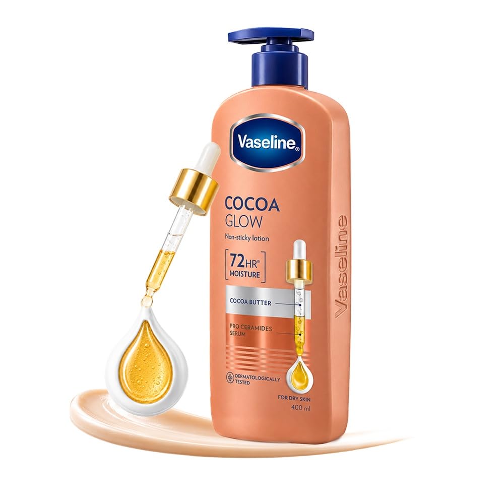 Vaseline Cocoa Glow Serum In Lotion, 400 ml | 100% Pure Cocoa & Shea Butter for Glowing & Soft Skin