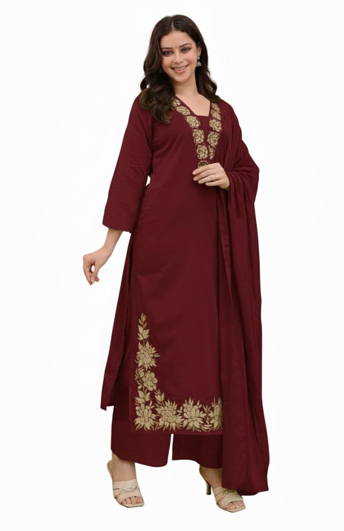 Klosia Women Solid Embroidery Kurta and pant set With Dupatta image 2