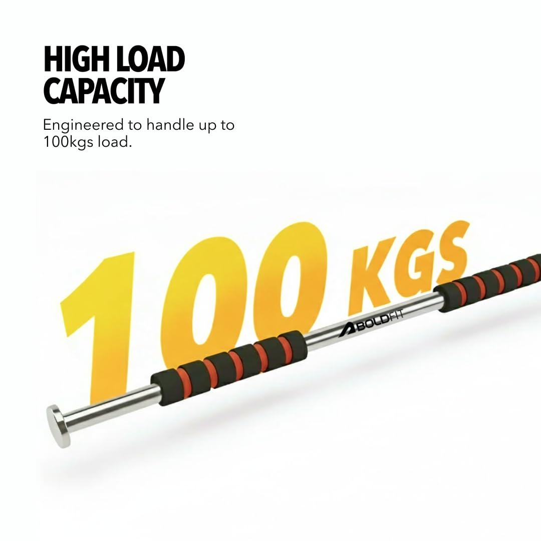 Boldfit Pull Up Bars For Home Workout -Chin Up Bar Gym Accessories for Men Door Way Adjustable Hanging Rod Without Screw, Anti-skid Grip, Strength Training Exercise Bar image 5