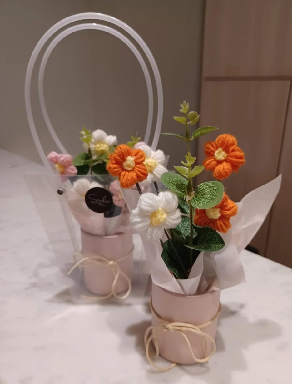 VRB Dec 1pcs Artificial Crochet Flower Bouquet/Artificial Flowers Bunch/Crochet Flowers Bouquet/Crochet Flowers/Flowers Bouquet Gift for Girls Home Decor,Gifting,etc. (Pink Daisy Bouquet) image 5