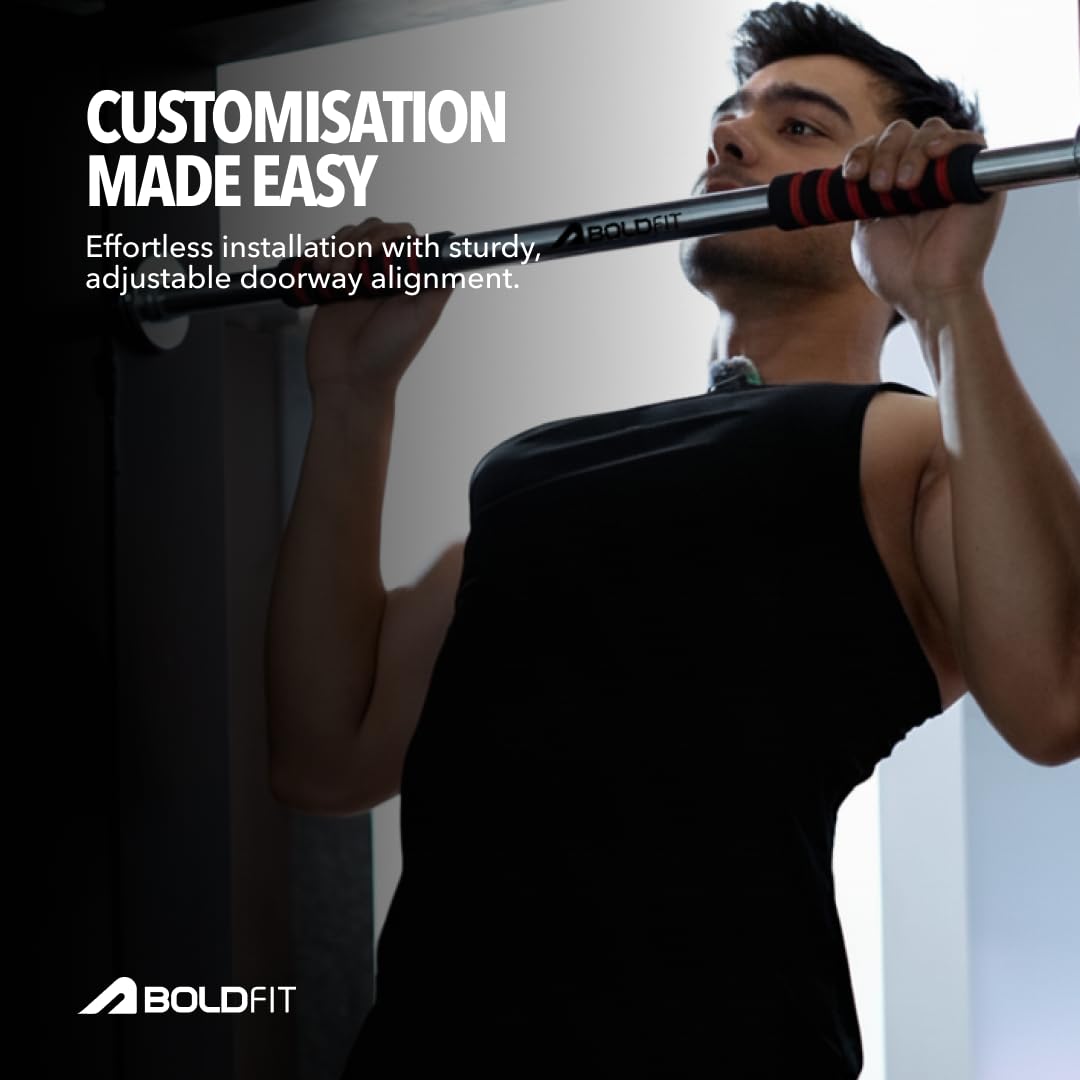 Boldfit Pull Up Bars For Home Workout -Chin Up Bar Gym Accessories for Men Door Way Adjustable Hanging Rod Without Screw, Anti-skid Grip, Strength Training Exercise Bar image 3
