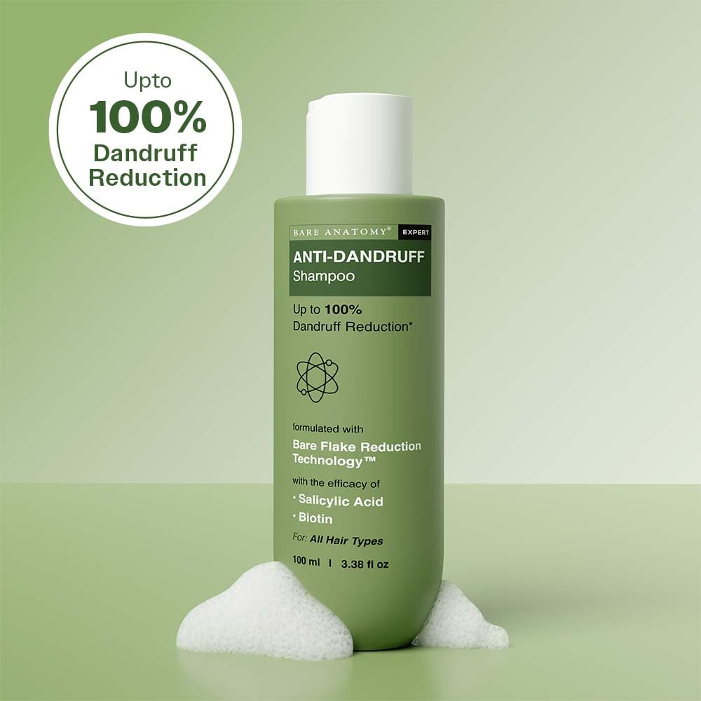 Bare Anatomy Anti-Dandruff Shampoo | Up To 100% Dandruff Reduction | ZPTO-Free | pH 5.3 | Salicylic Acid, Piroctone Olamine & Biotin | Non-Drying Formula | For Strong, Smooth Hair | Unisex | 100 ml image 2