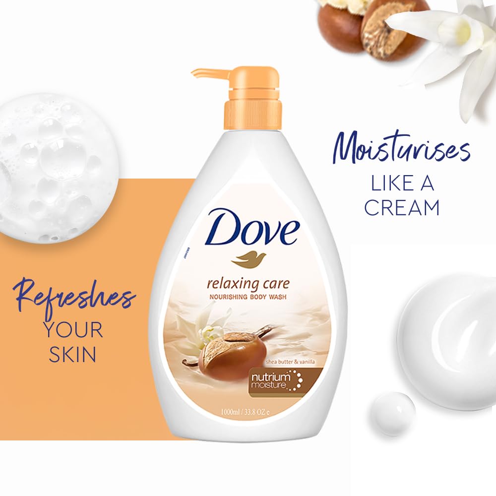 Dove Relaxing Shea Butter Body Wash with Vanilla for Soft Skin, Soothing Scent, 1L image 5