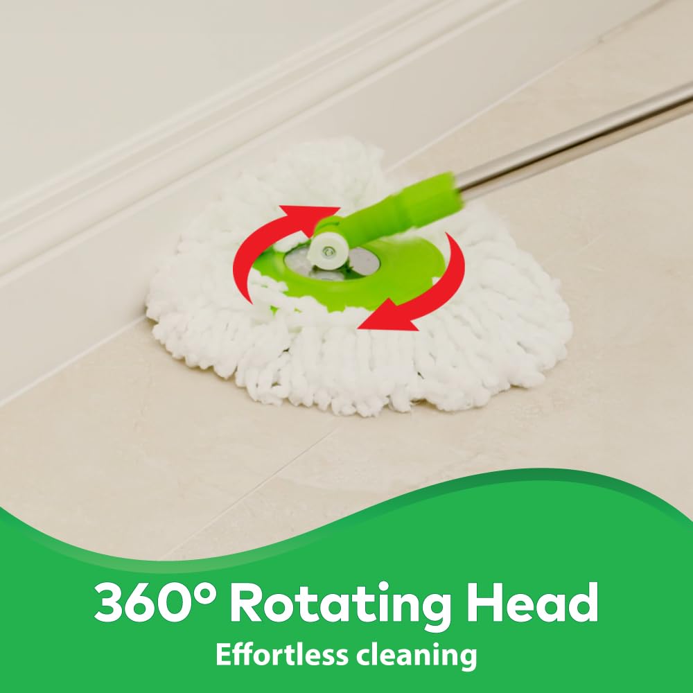 Scotch-Brite Twin Bucket Spin Mop with Easy Wring & Rinse System, 360° Adjustable Handle, High Absorbency Microfiber for Deep Cleaning on All Floor Types, 1 Extra Refill (Green) image 4