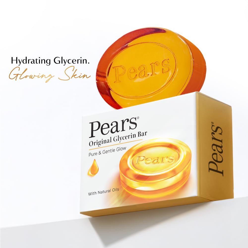 Pears Original Glycerin Soap Bar - Pure & Gentle Glow | With 98% Pure Glycerin | For Hydration & Glow | With Plant Based Cleanser for Skin & Body | Paraben-free | 125gms x 8 image 2