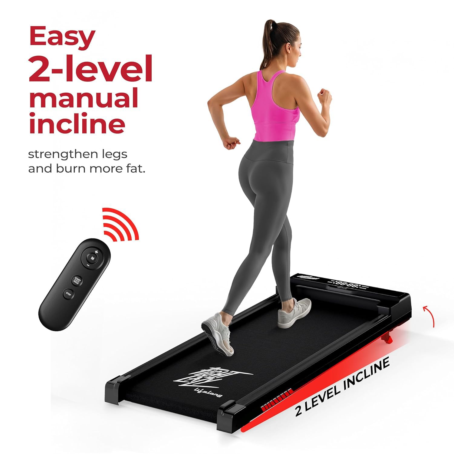 Lifelong Walking Pad Treadmill | 3 HP Brushless Motor | 2-Level Manual Incline | LED Display | Foldable Design | Remote Control | 110 Kg Capacity | 8 Km/h Speed | Home Fitness Walking Machine LLTM183 image 2