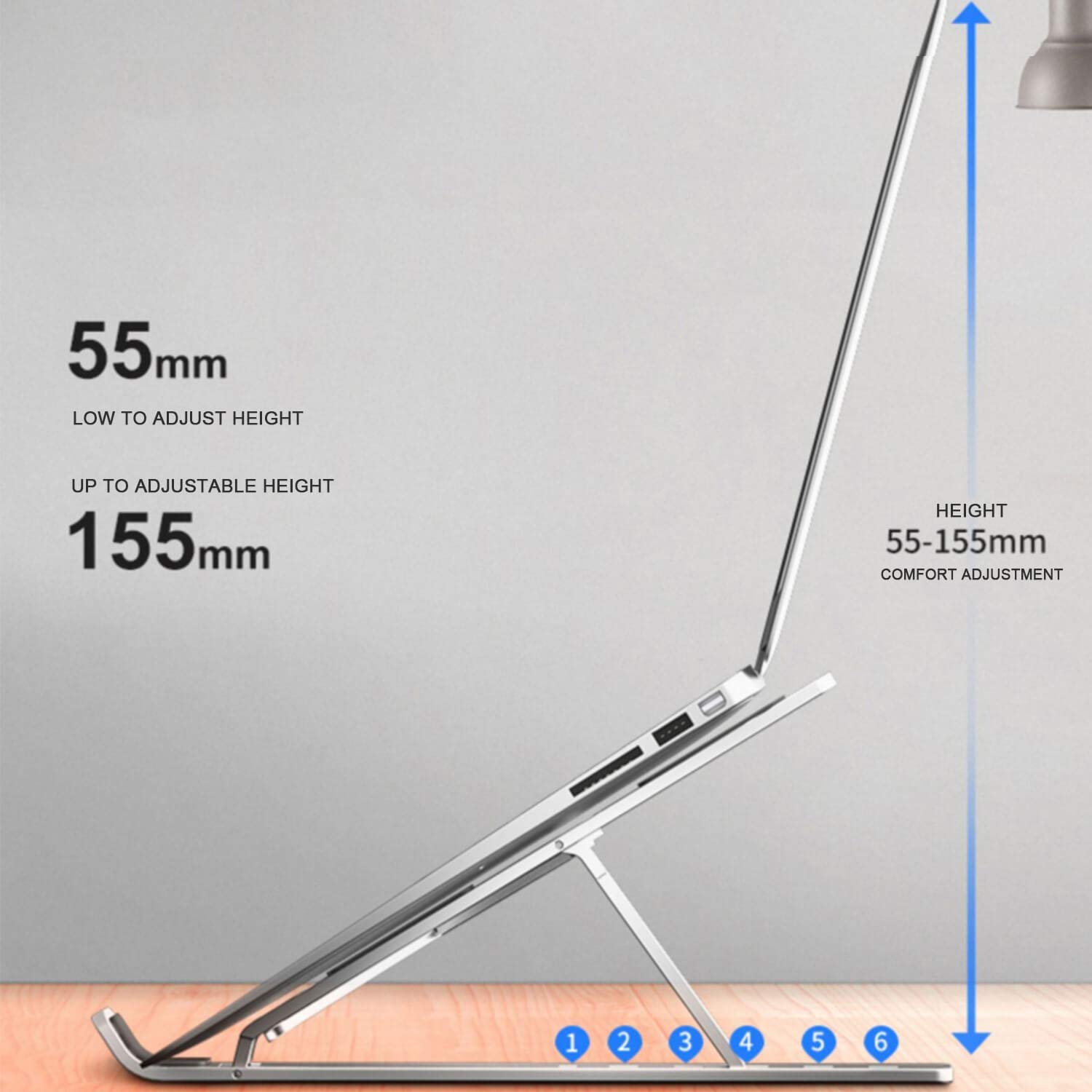Dyazo 6 Angles Adjustable Aluminum Ergonomic Foldable Portable Tabletop Laptop/Desktop Riser Stand Holder Compatible for MacBook, HP, Dell, Lenovo & All Other Notebook (Silver) image 3