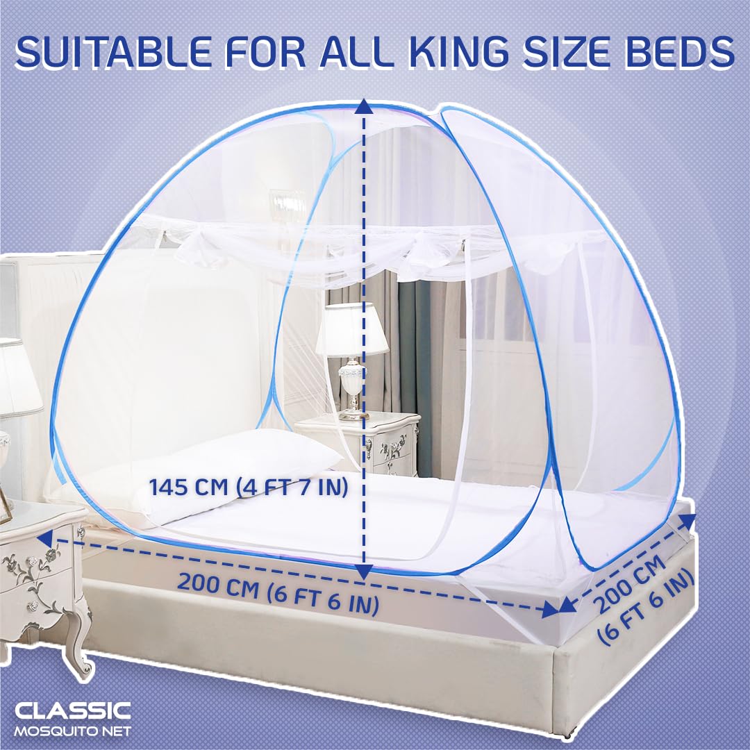 Classic Mosquito Net for Double Bed | King Size Foldable Machardani | Polyester 30GSM Strong Net | PVC Coated Corrosion Resistant Steel Wire - Blue image 2