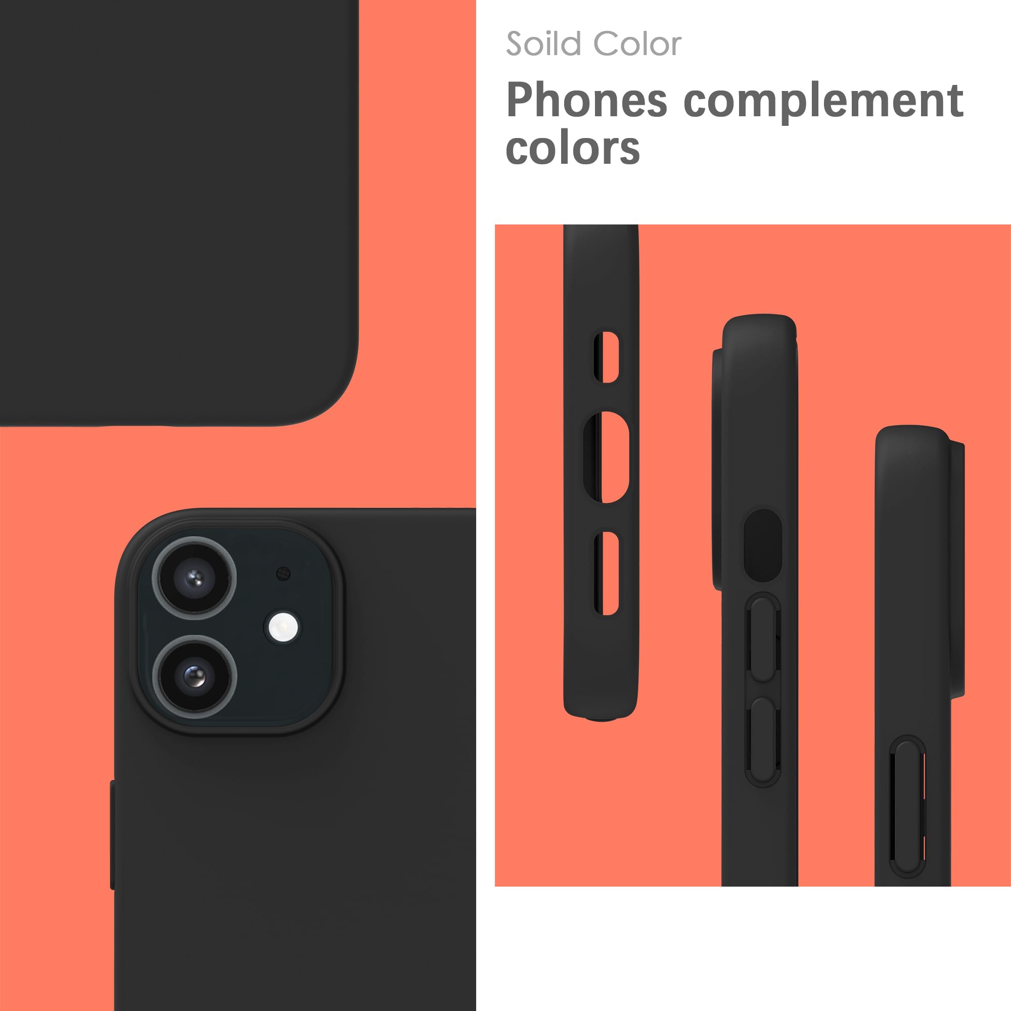 YATWIN Silicone Back Case for iPhone 12/12 Pro, Soft-Touch Phone Back Cover for Apple iPhone 12/12 Pro - Black image 3