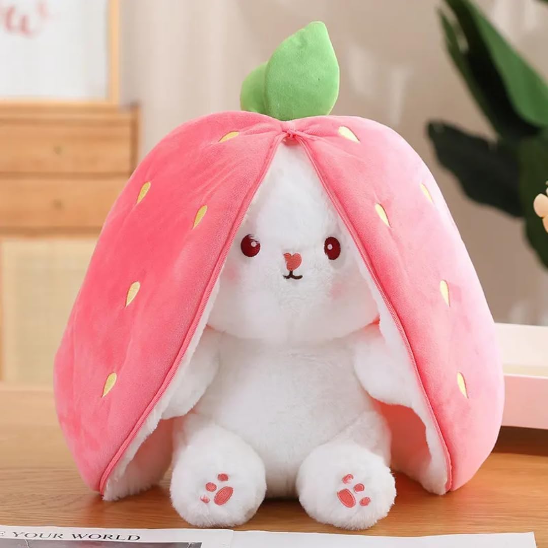 Niku Rabbit with Chain Reversible Bunny Rabbit Soft Stuffed Toys for Girls Boys Baby Kids | Doll, Teddy Bear plushies, Animal Toy | Strawberry/Carrot Shaped Pink Colour | Valentine's Gift
