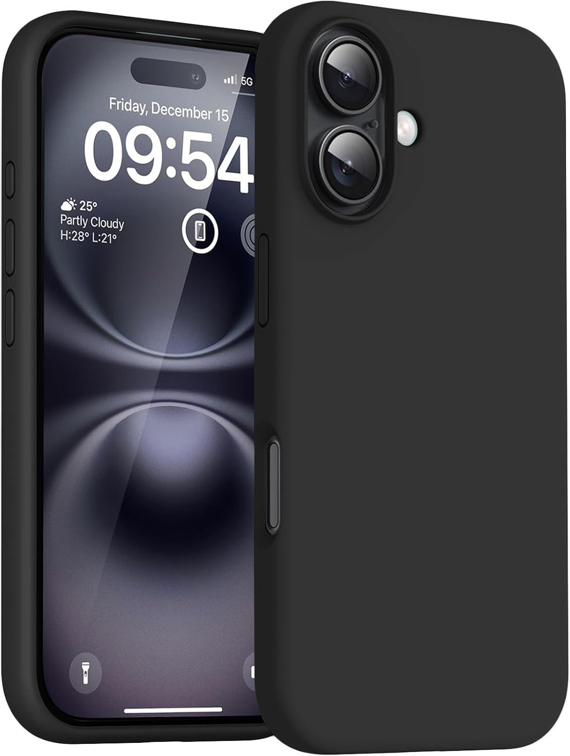 DIZORO Compatible for iPhone 16 Case 6.1, Slim Liquid Silicone 3 Layers Full Covered Soft Gel Rubber Phone Case Protective Cover 6.1 Inch - Black