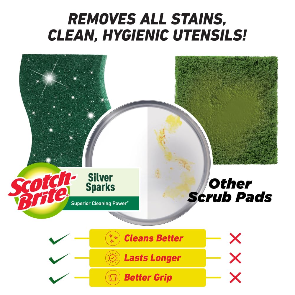 Scotch-Brite Silver Sparks Scrubber for Utensil Cleaning (Everyday Dishwashing)- Pack 6 image 2