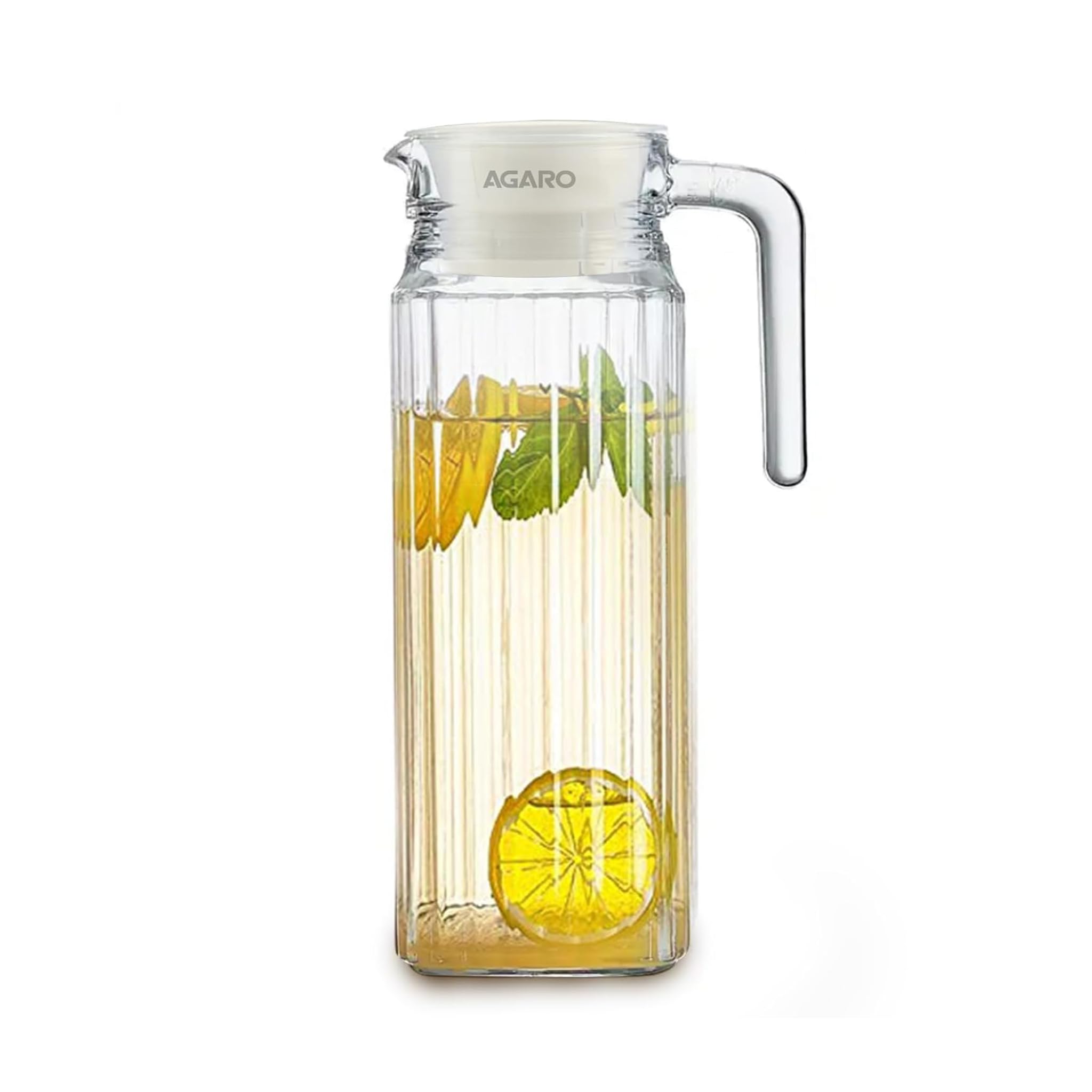 AGARO Elegant Glass Jug with Lid, 1.1L, Multipurpose Jug, Easy Pour Spout & Strong Handle, Transparent Beverage Carafe for Home, Office, Pitcher for Serve Water, Milk, Juice, Beverage, Lassi, Cocktail