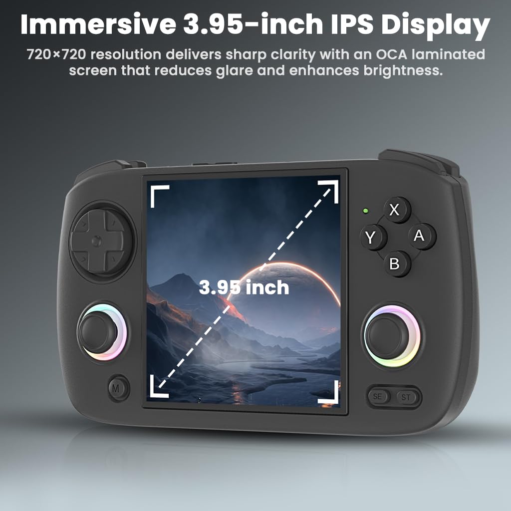 an-bernic RG CubeXX Handheld Gaming Console for Boys 7-14, 3.95'' IPS Display 64GB Preloaded Retro Video Game, 3200mAh Battery, 30+ Emulators, WiFi, Bluetooth, TV-Out, Type-C, RGB Lighting (White) image 4