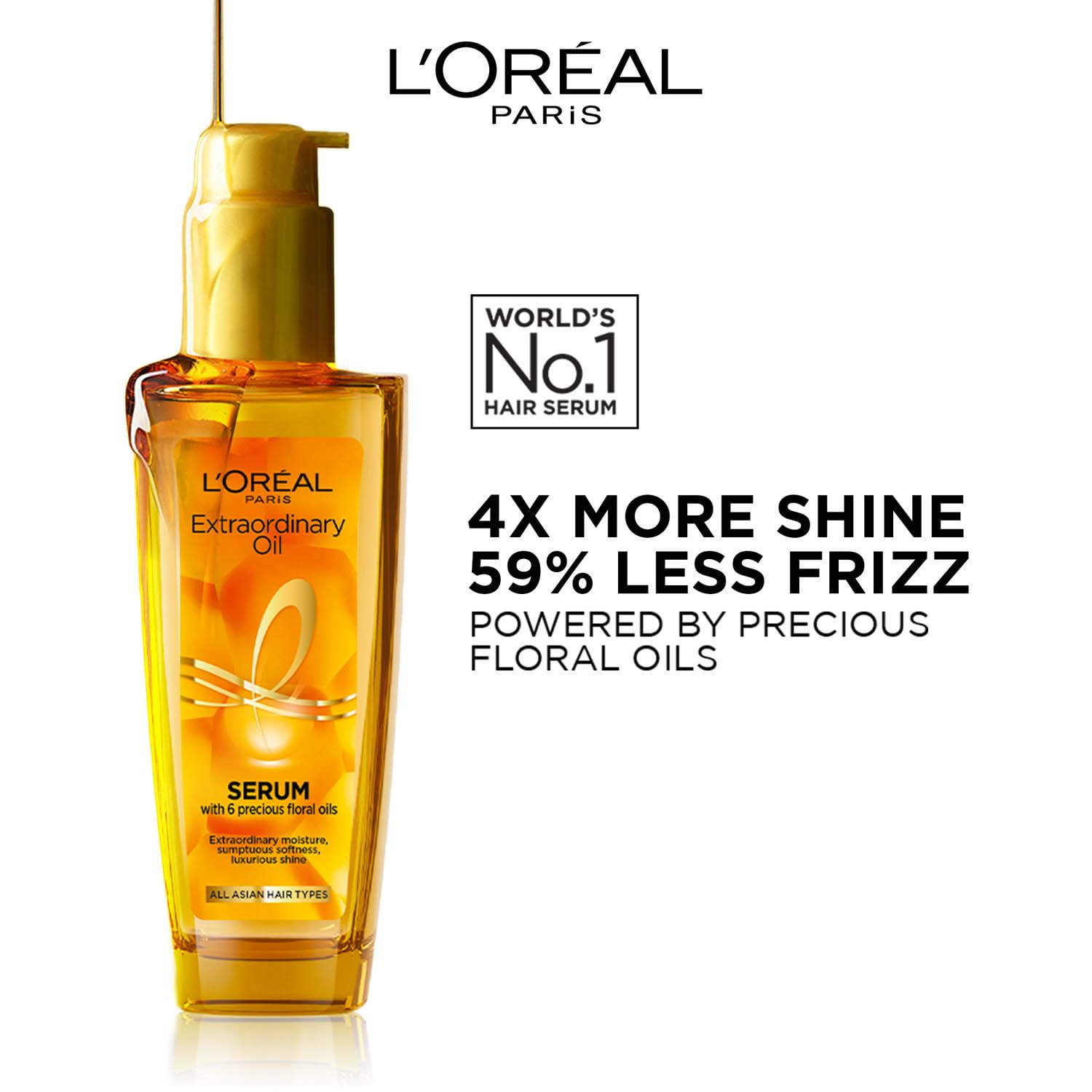 L'Oreal Paris Extraordinary Oil Hair Serum Powered by Floral Oils for All Hair Types, Volume- 100 ml, Makes hair frizz-free, stronger, shiny and provides UV and Heat Protection, Lightweight Formula image 2