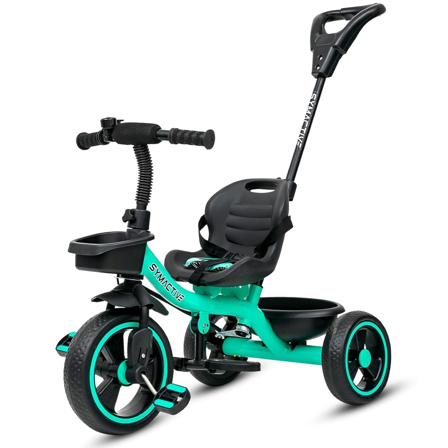 Amazon Brand - Symactive Tricycle for Kids | Plug N Play | Baby Cycle with Parental Control, Eva Wheels, Bell, Seat, Belt & Basket | Kids Tricycle | 2+ Years Unisex | Weight Limit 25 Kgs (Ice Blue)