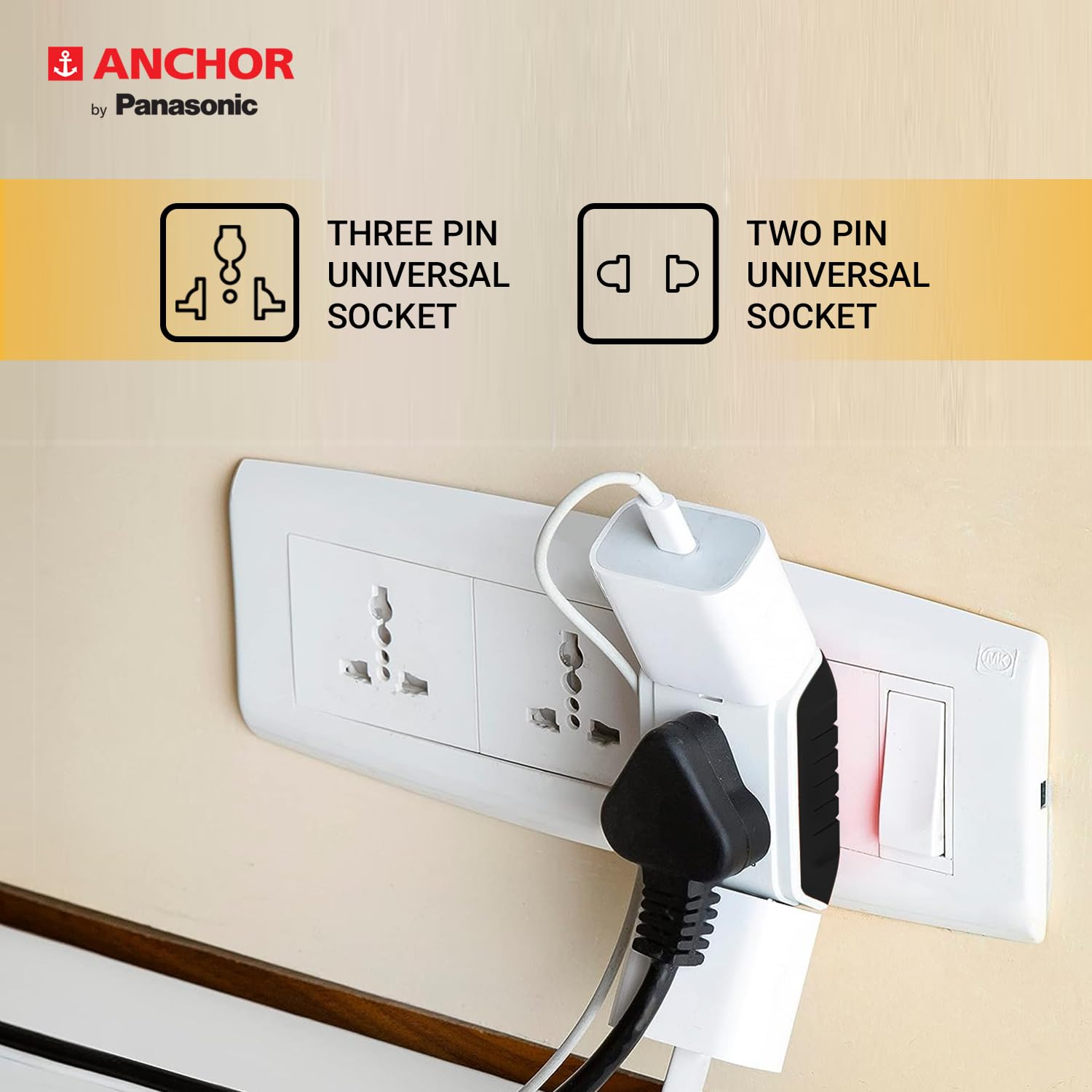 Anchor by Panasonic 6A 3 Pin Multiplug Travel Adapter with Universal Socket | 3 Pin Multi Plug Universal Socket (White) image 4