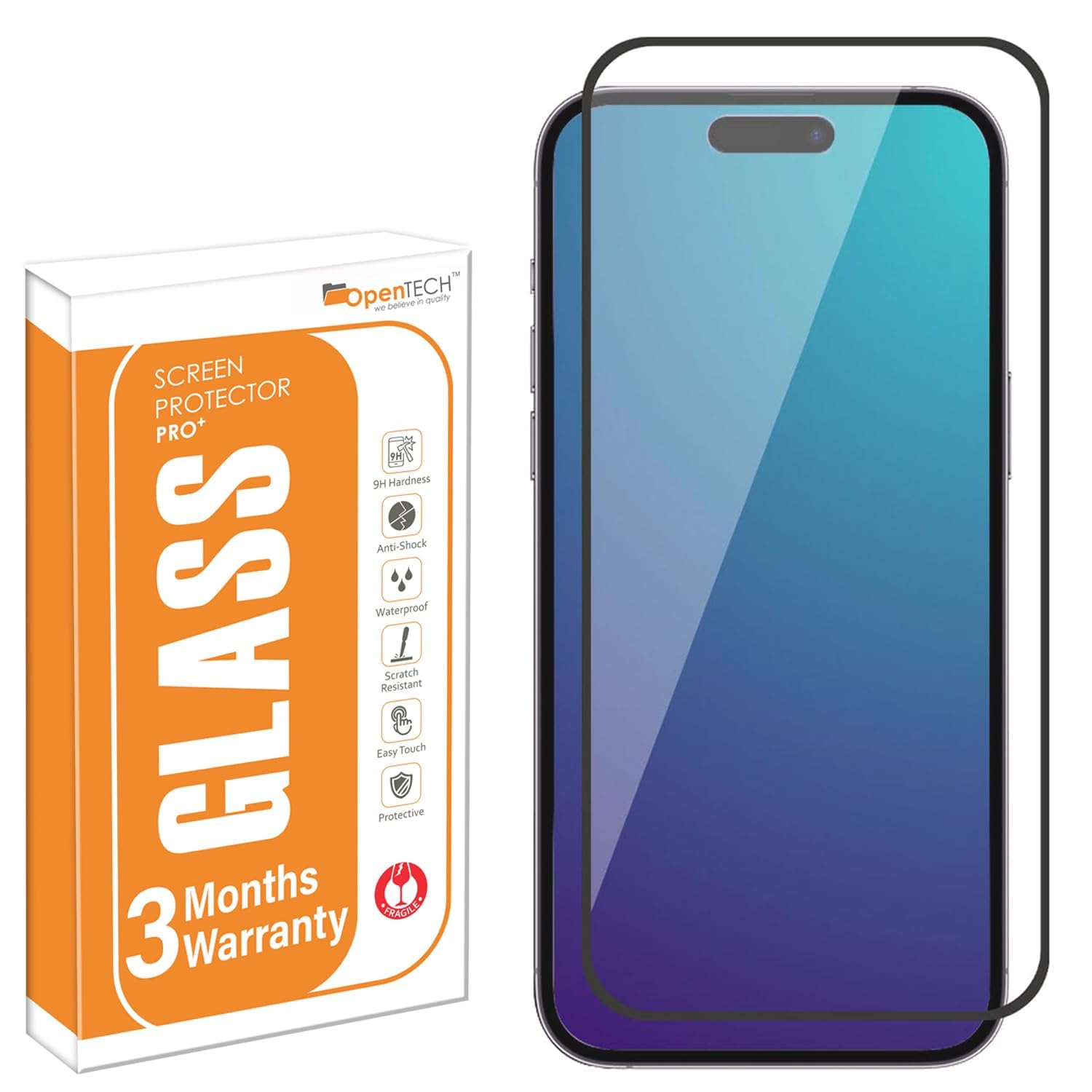 OpenTech® Military-Grade Gorilla Tempered Glass for iPhone 15 / iPhone 16 with Edge to Edge Coverage - Case Friendly Screen Protector, Anti Scratch and Bubble free installation kit