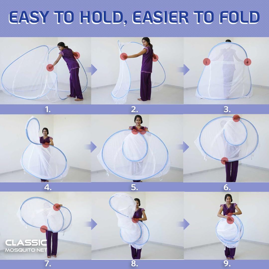 Classic Mosquito Net for Double Bed | King Size Foldable Machardani | Polyester 30GSM Strong Net | PVC Coated Corrosion Resistant Steel Wire - Blue image 5