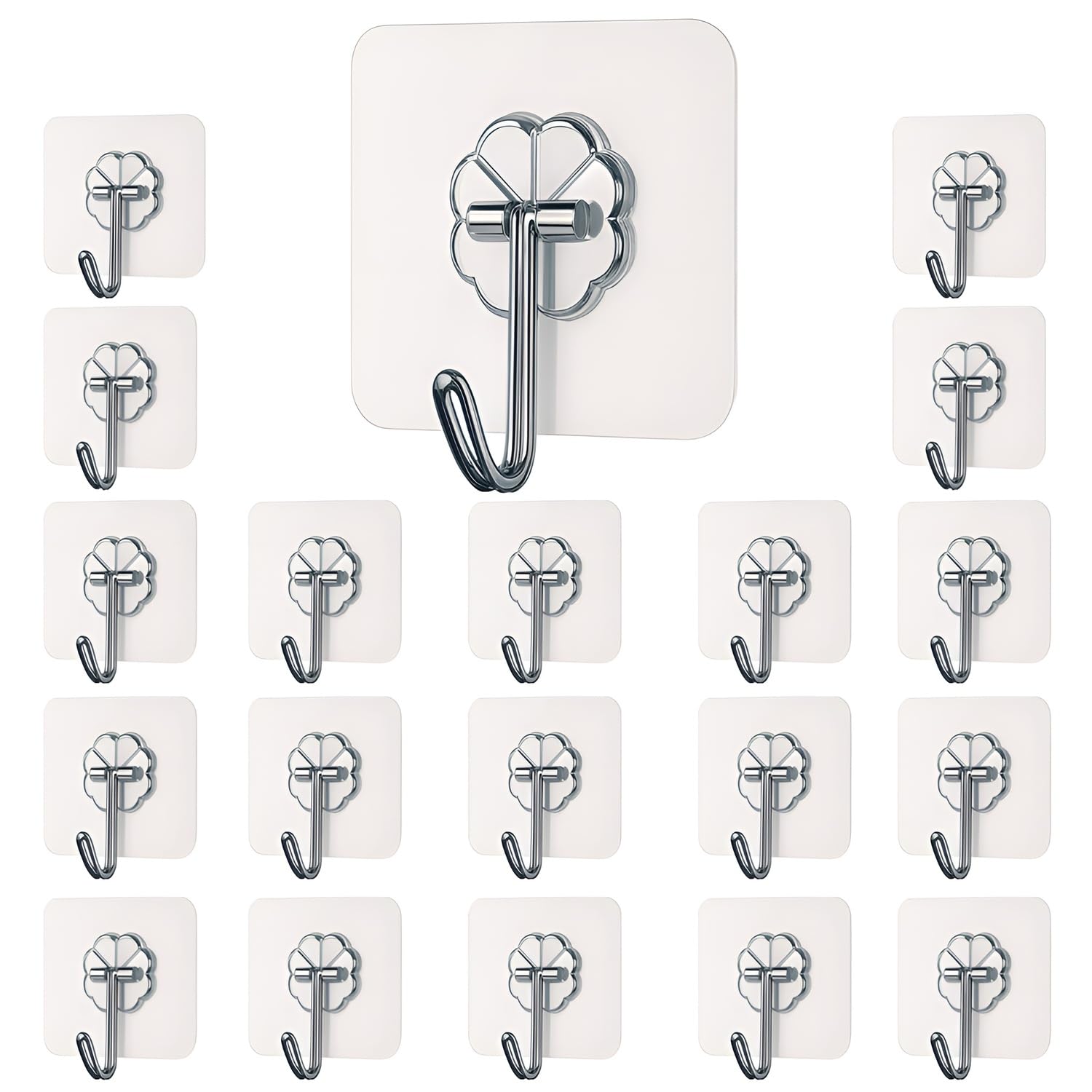 DALUCI Self Adhesive Wall Hooks - 20 Pcs Heavy Duty Wall Hooks for Hanging | Nail Free Sticky Hooks for Wall Heavy Items Without Drilling, Transparent Wall Hanger Hook (Flower Hook, 20)