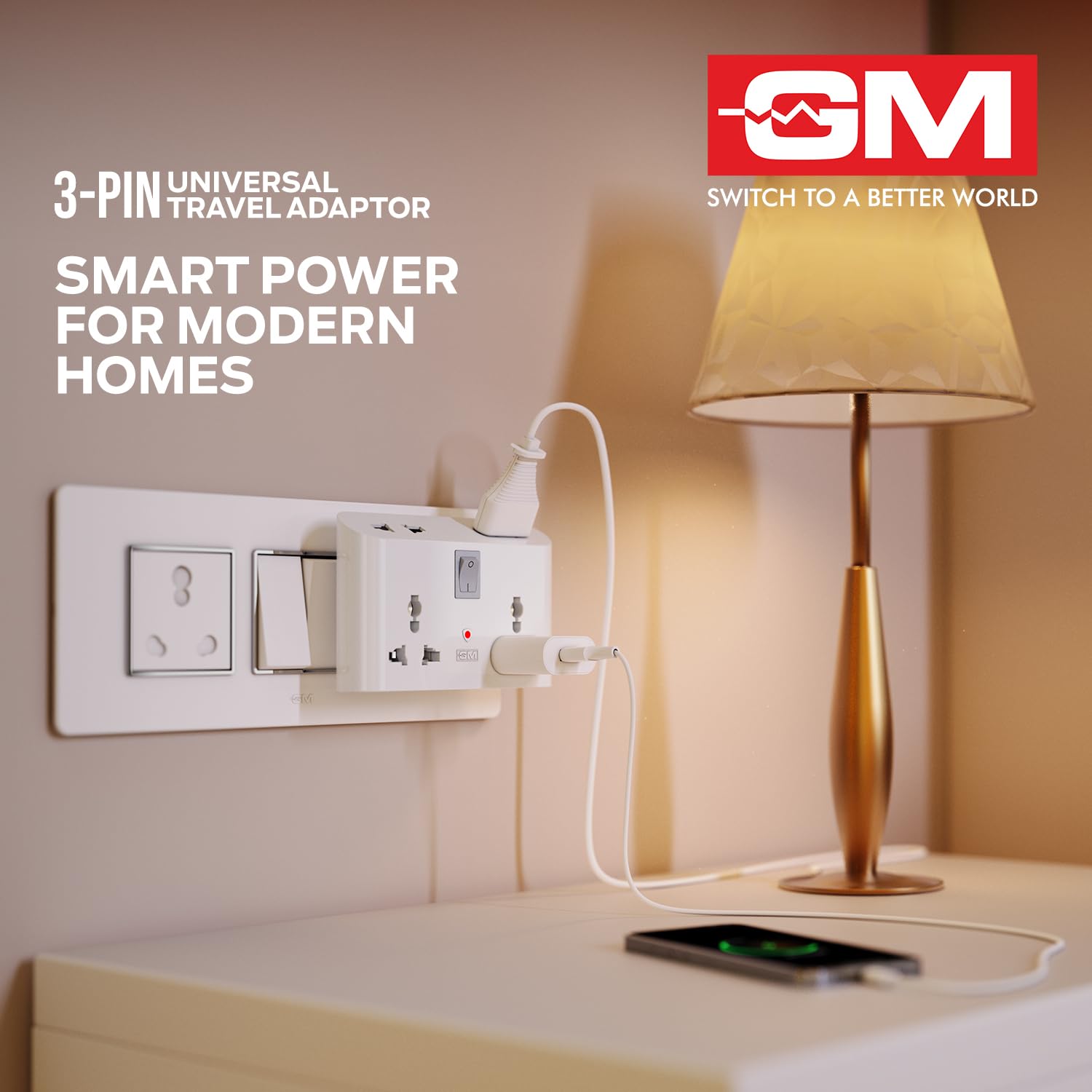 GM 3 Pin 6 AMP Universal Multiplug Travel Adapter with 4 Charging Point | Useful for Home Applications, Mobiles, Computers, Laptops | Adapter with Inbuilt Surge Protector & Power Indicator | GM 3019 image 2