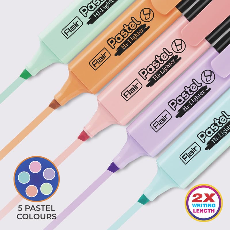 FLAIR Pastel 5 Shades Hi-lighter Pouch Pack | Flexible Line Width | Quick Drying & Smudge Proof Pastel Ink | Non-Toxic Ink, Safe For Childrens | 5 Smoothing Colors, Pack of 1 image 4