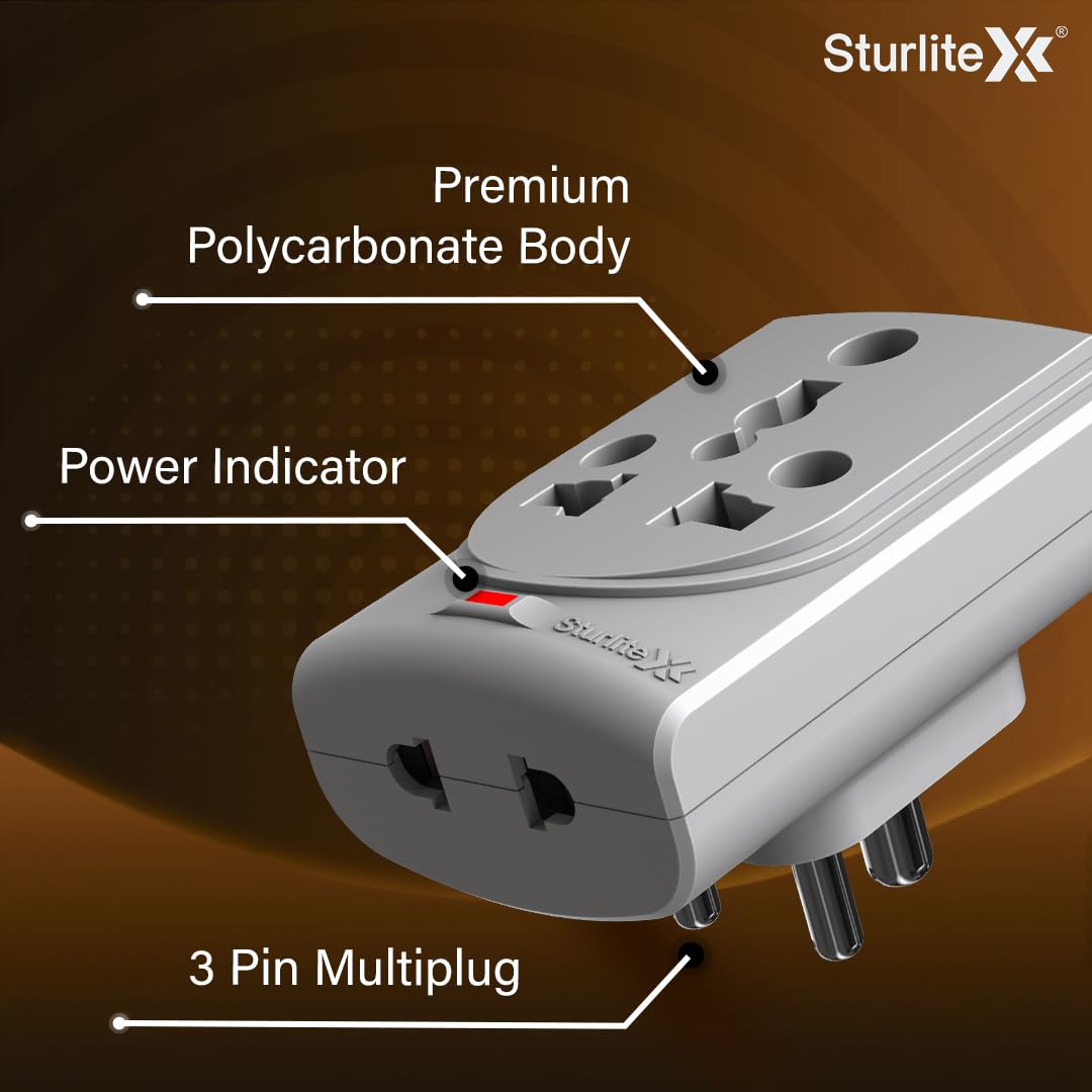 Sturlite Konvert Multiplug| 6-16 Amp| 2-Pin & 3-Pin Socket| Universal AC Travel Adapter| Premium Polycarbonate Body Socket| Compact Converter Plug for Travel, Home & Office Use - Pack of 1 image 4