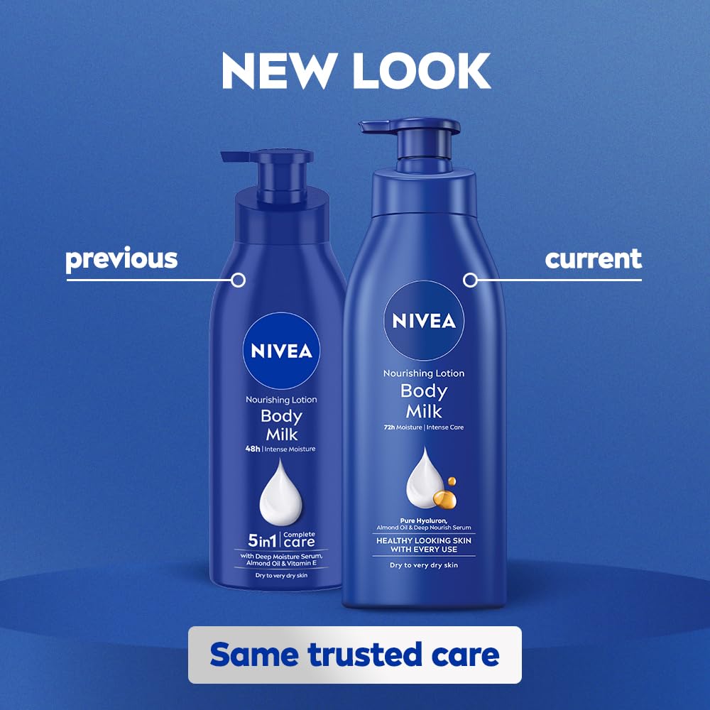 NIVEA Nourishing Body Milk 600ml Body Lotion with Hyaluronic Acid | 72Hr Hydration | Deep Moisture Care for Very Dry Skin | Enriched with Almond Oil | Smooth, Radiant & Healthy Looking Skin Care image 2