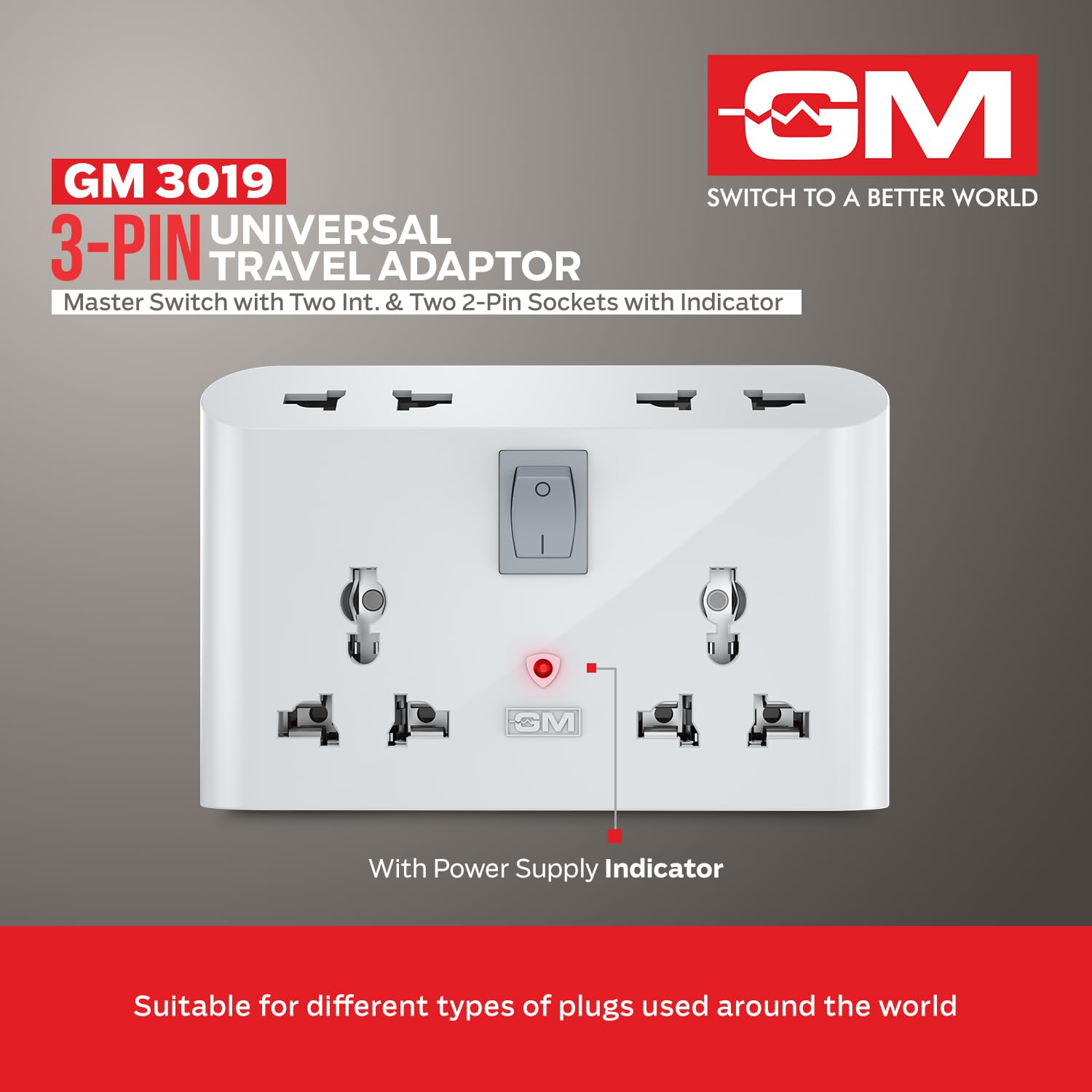 GM 3 Pin 6 AMP Universal Multiplug Travel Adapter with 4 Charging Point | Useful for Home Applications, Mobiles, Computers, Laptops | Adapter with Inbuilt Surge Protector & Power Indicator | GM 3019 image 4