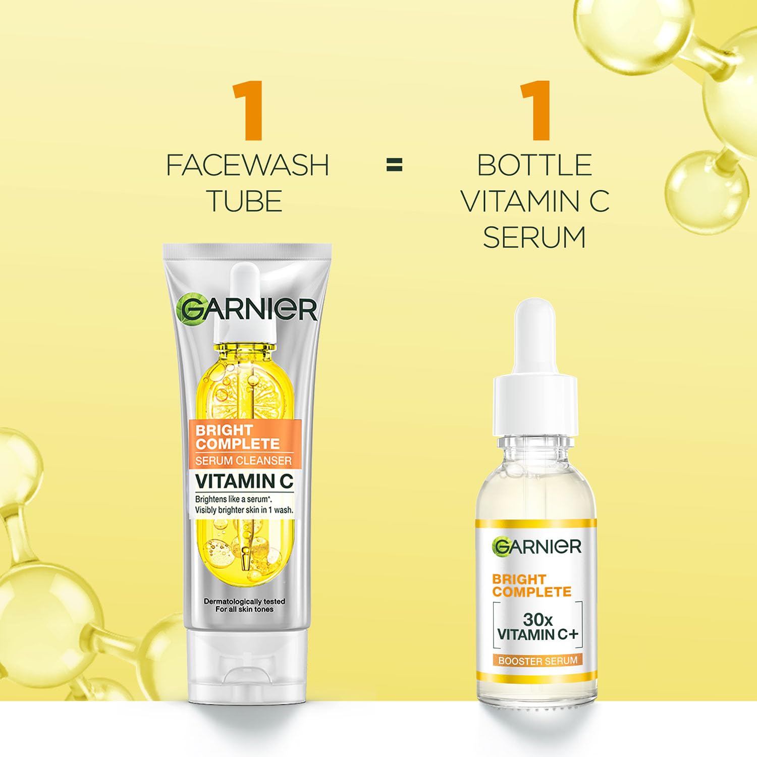Garnier Vitamin C + Serum Face Wash | Visibly Brighter Skin in Just 1 Wash | Gentle cleanser for Skin Brightening & Tan Removal | For dry, oily, sensitive skin | Facewash for Women & Men | 100gm image 3