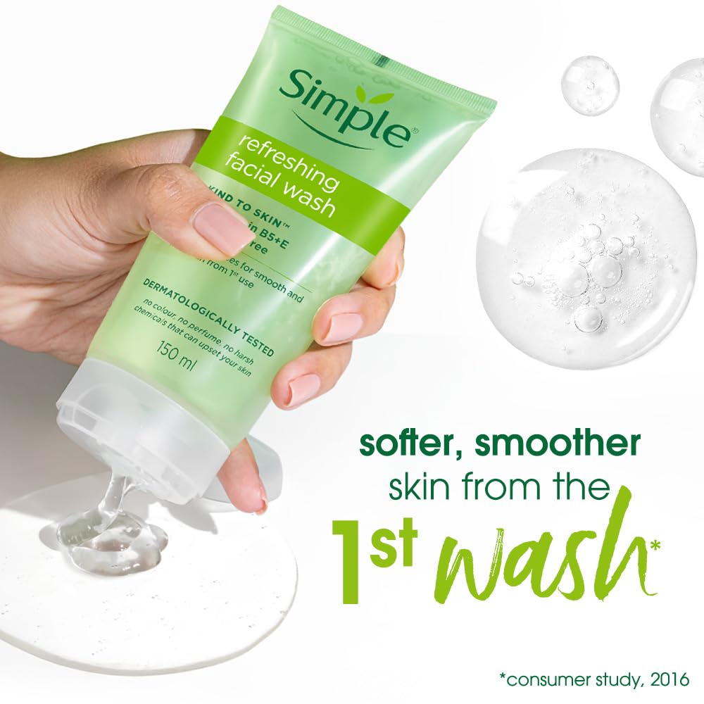 Simple Kind To Skin Refreshing Facial Wash 150 ml | 100% Soap-Free Facewash that doesn't dry out your skin| For All Skin Types image 3