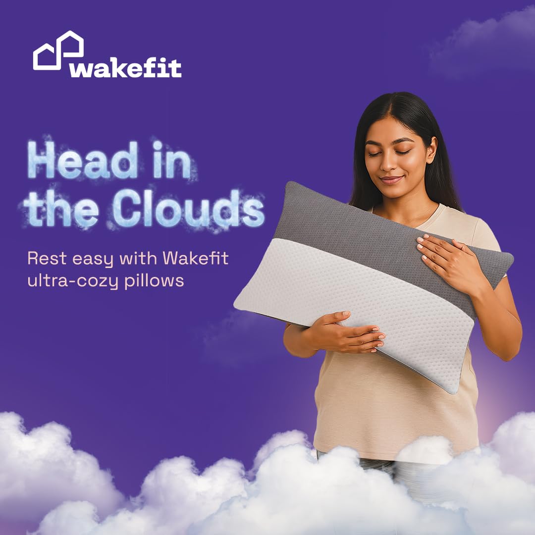 Wakefit Hollow Fiber Sleeping Pillow | Height Adjustable | Soft & Fluffy Comfort | White & Grey | 27 x 16 Inch | Set of 2 |Free Extra Fiber for Custom Comfort (300 Grams) image 3