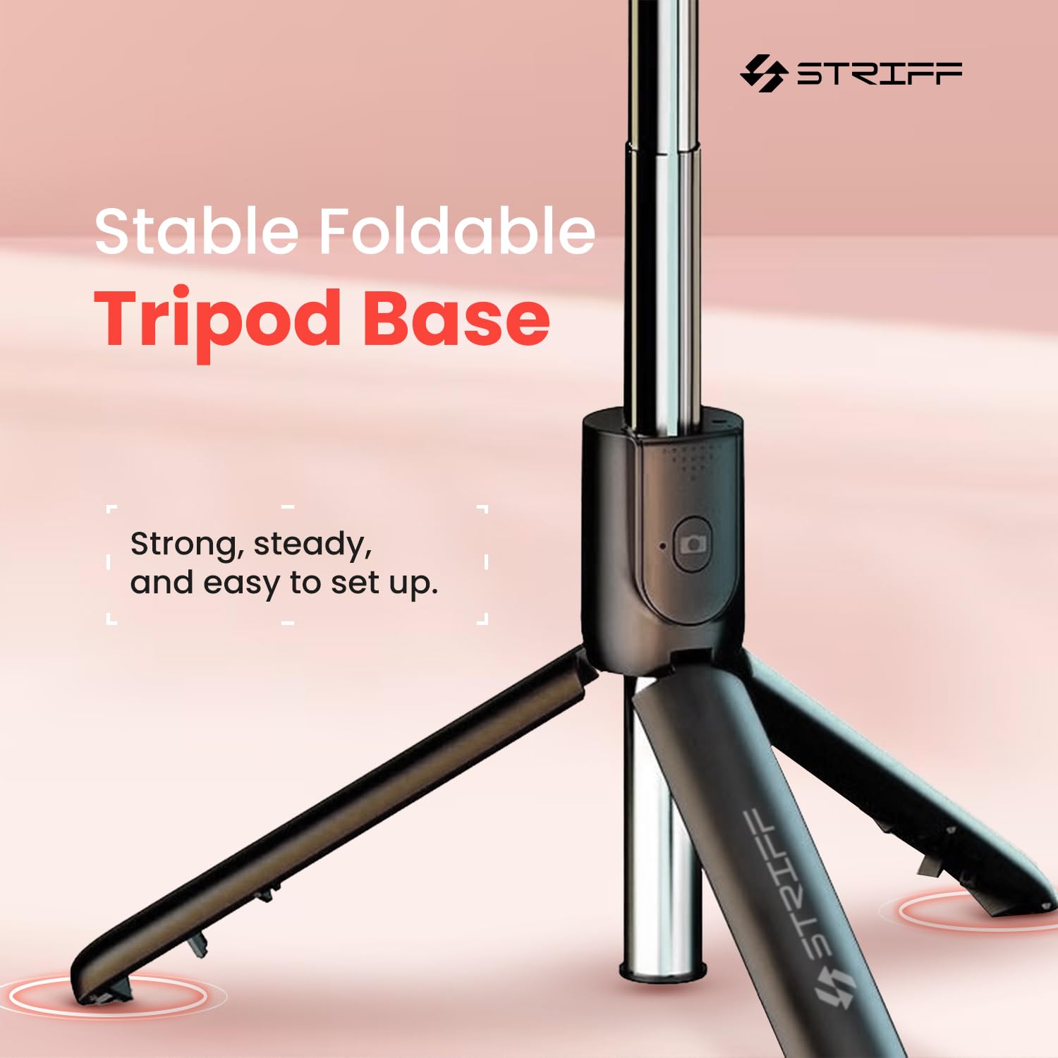STRIFF AirSnap 3-in-1 Bluetooth Selfie Stick with Wireless Remote & Tripod Stand | Extendable, Lightweight & Portable | Compatible with All Smartphones (iPhone, Samsung, OnePlus, Vivo & More) - Black image 5