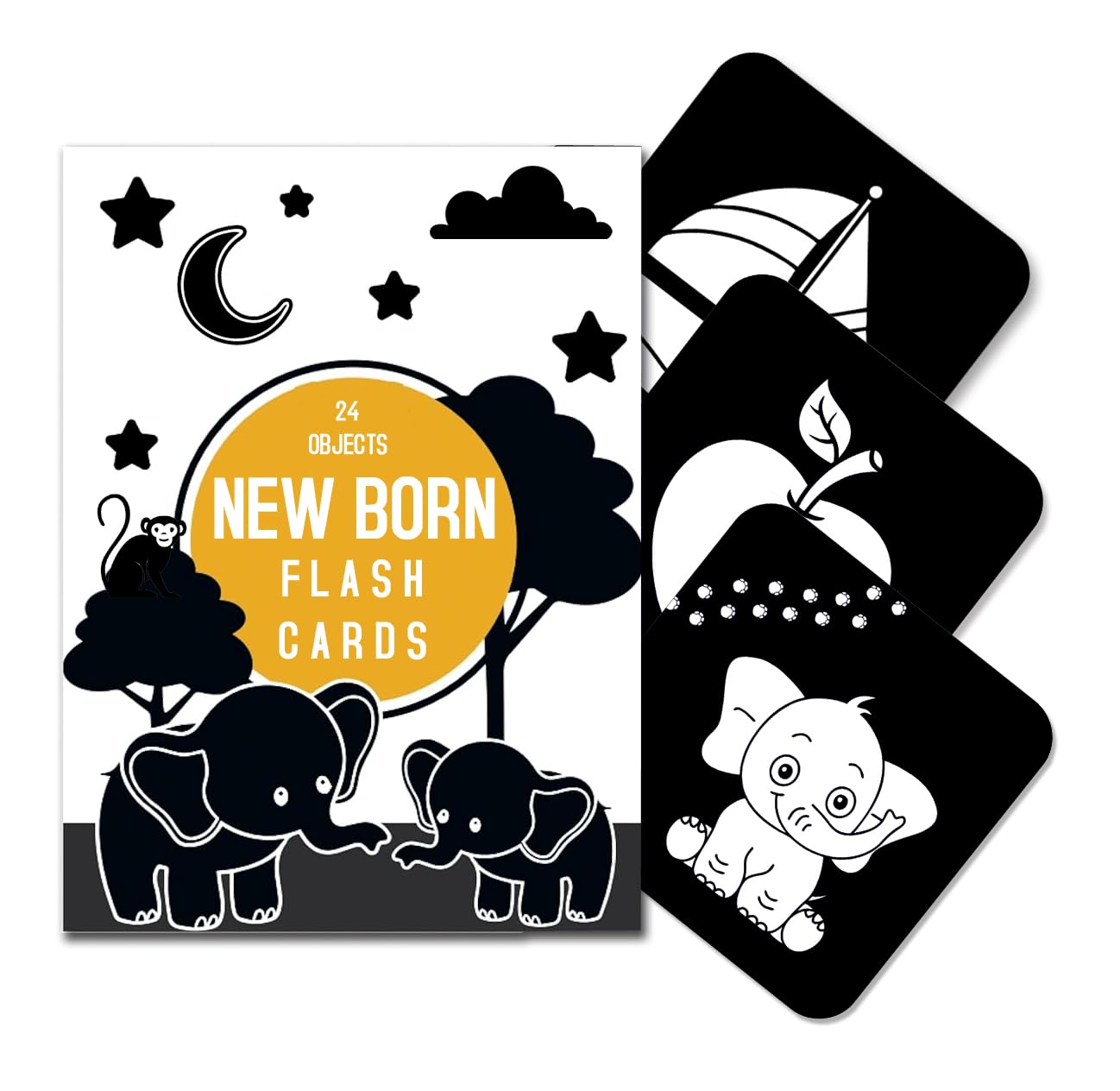 high Contrast Flash Cards for New Born Children -Educational Black & White 24 Objects | Visual Stimulation and Sensory Development for Infants | Montessori Sensory Card (Flash Card)