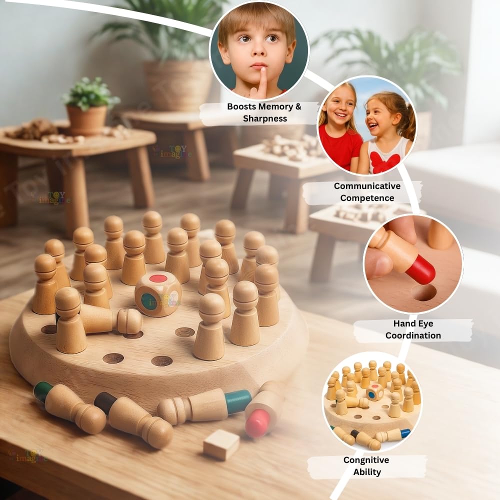 Toy Imagine Wooden Color Memory Chess Game for Kids Age 3+ | Wooden Memory Match Stick Chess Board Game | Brain Puzzle Toy for Boys, Girls & Adults | Montessori Learning & Family Game image 2