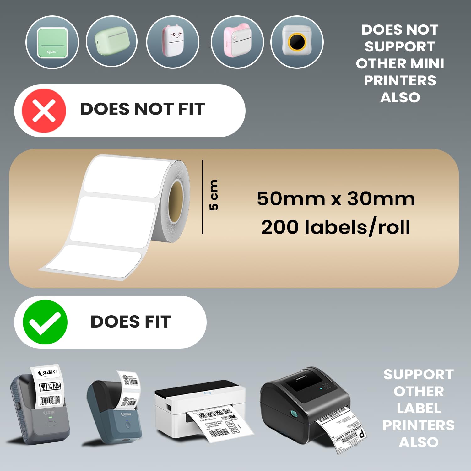 Seznik Thermal Lables, 50mmx30mm Labels, 2 inch Self-Adhesive Thermal Labels for Thermal Printer [Printer NOT Included] (50mmx30mm - 1000 Lables) image 2