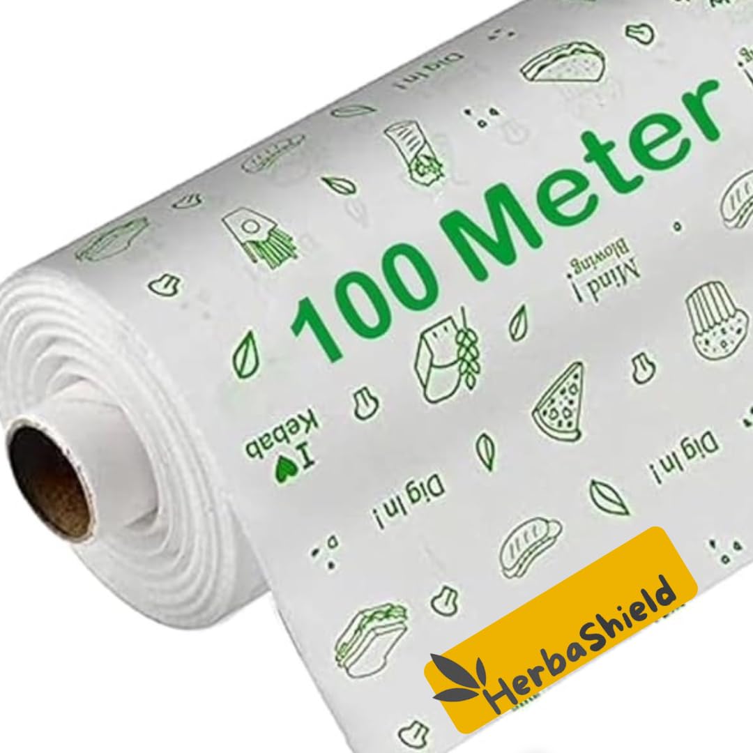 Herbal 100 Meter Food Wrapping Paper Roll - Premium Non-Stick Butter Wrapping, Re-Heatable Non Stick Paper, Parchment Paper