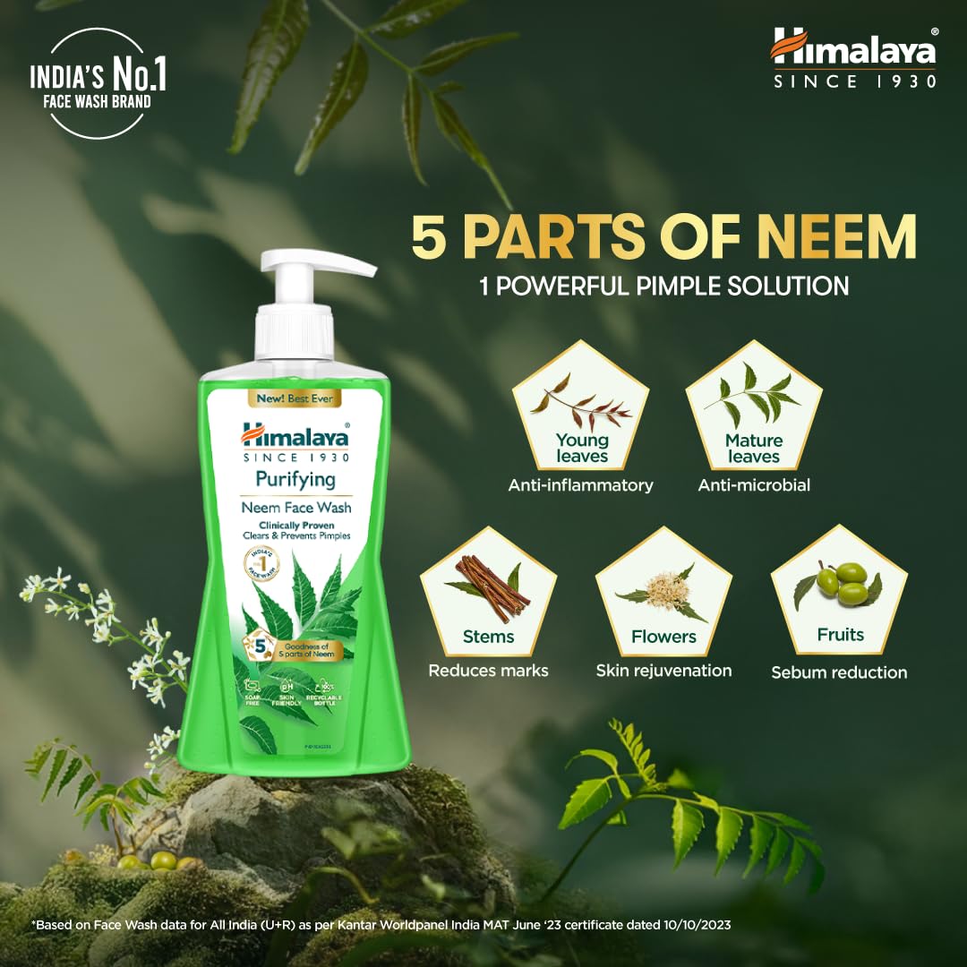 Himalaya Purifying Neem Face Wash | With 5 Parts of Neem & Turmeric | Clears & Prevents Pimples & Acne | Clinically Proven Formula | For Oily & Acne Prone Skin ||For Men and Women| 400ml image 4