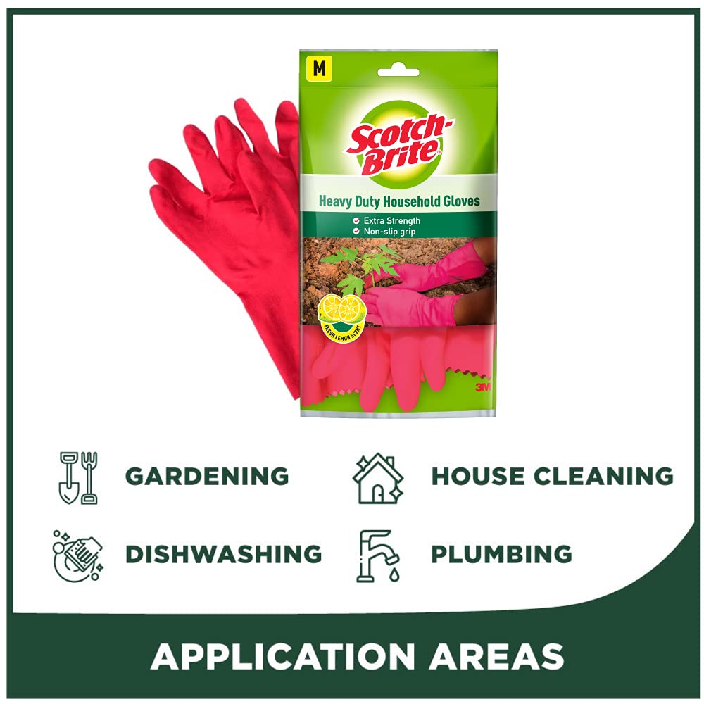 Scotch-Brite Rubber Heavy Duty Hand gloves for Dishwashing, gardening, kitchen cleaning ( Inner cotton lining for comfort), 1 Pair image 3