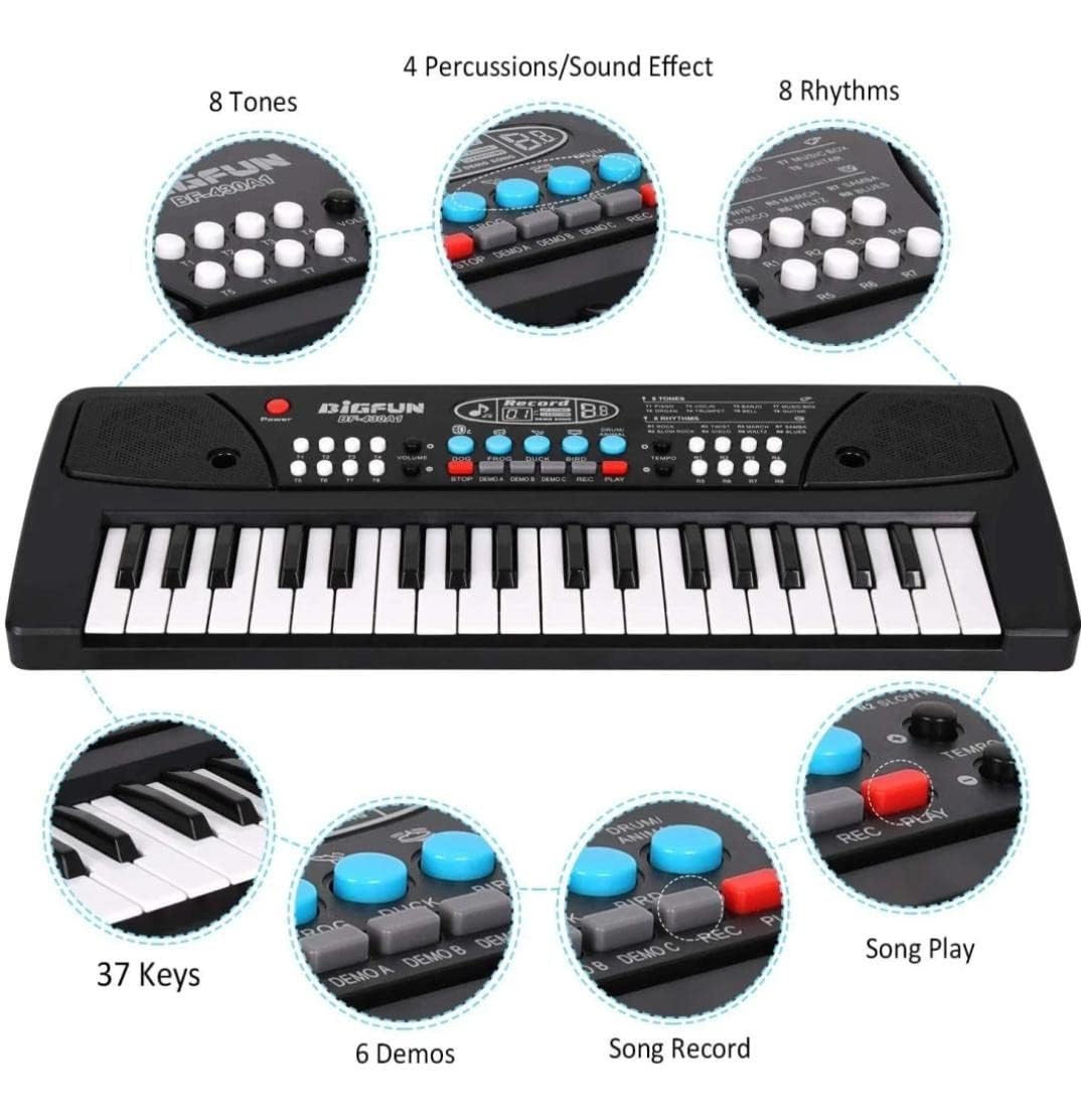 Kids Piano Keyboard with Mic (1 Year Warranty) 37 Keys 8 Rhythms 8 Tones 6 Demos Portable Electronic Keyboard Toy Beginners Educational Songs Recording Musical Toys 2 3 4 5 Years Boys Girls image 2