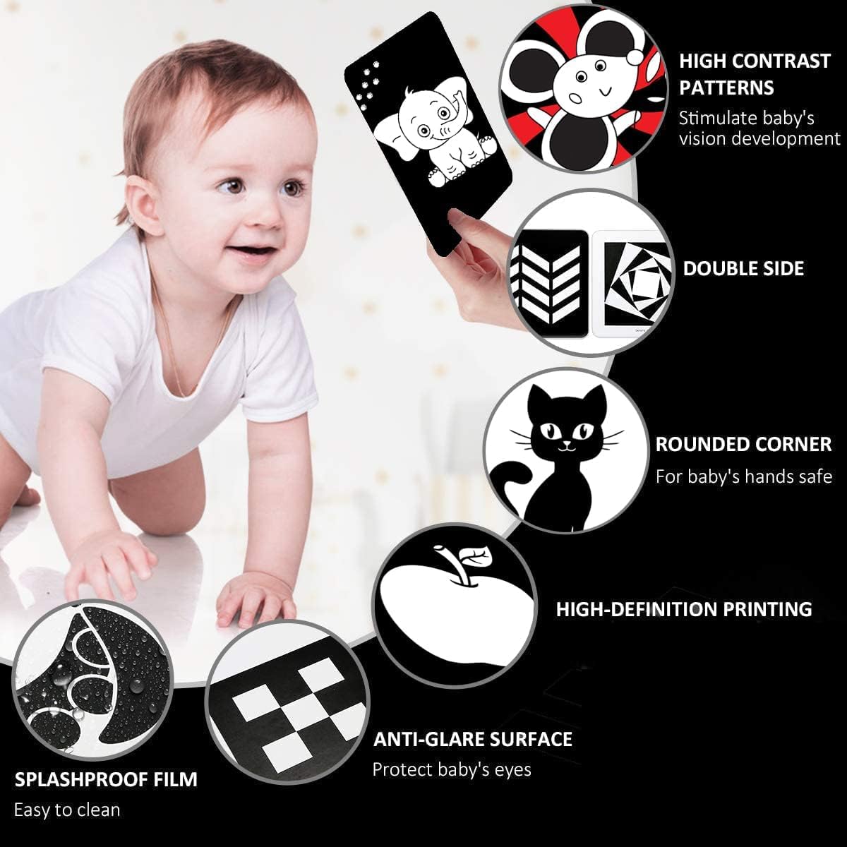 high Contrast Flash Cards for New Born Children -Educational Black & White 24 Objects | Visual Stimulation and Sensory Development for Infants | Montessori Sensory Card (Flash Card) image 3