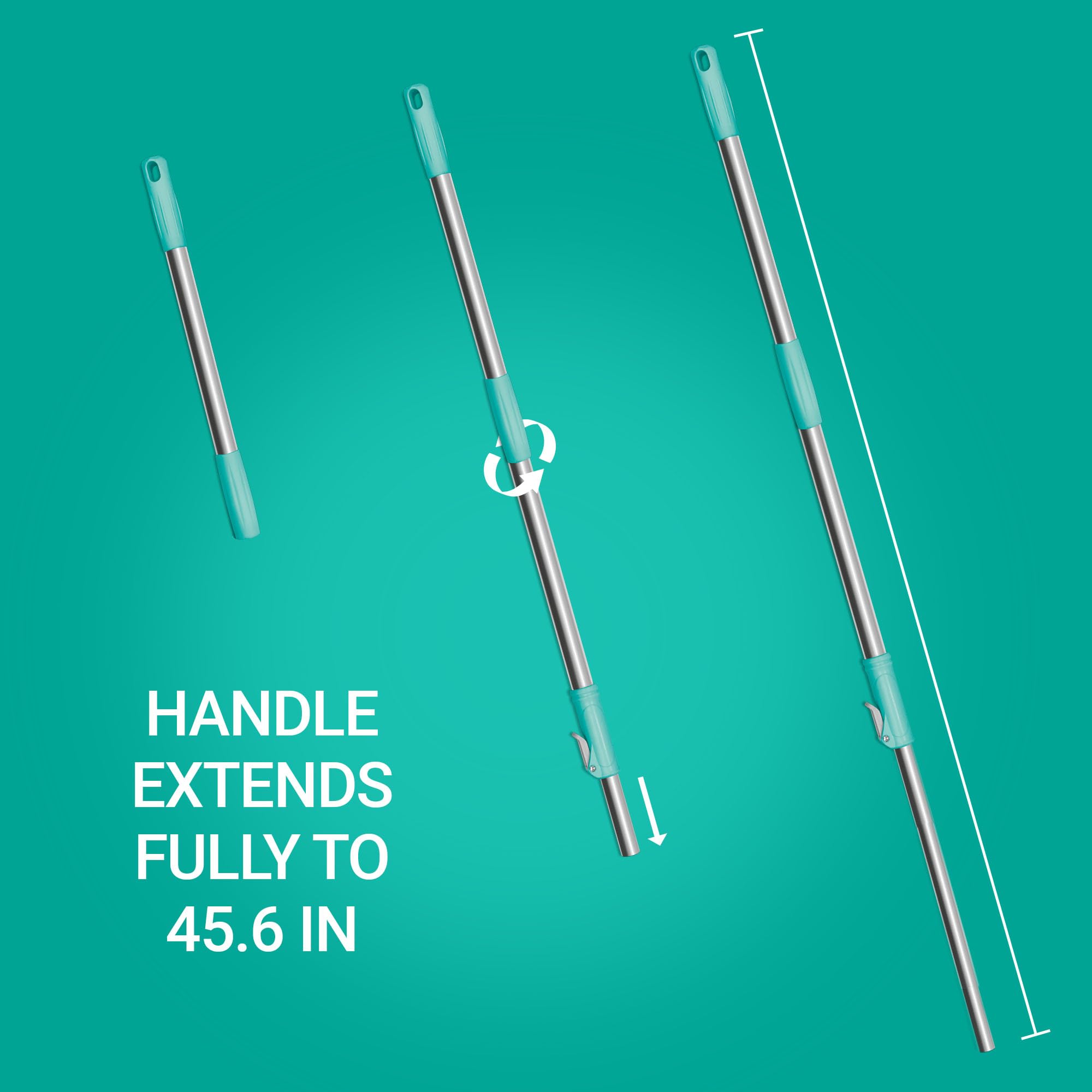 Spotzero by Milton Prime Stainless Steel Wringer Spin Mop with Big Wheel, Puller Handle, Bucket Floor Cleaning and Mopping System 360° Flexible,2 Microfiber Refills, Big Size, Aqua Green image 3