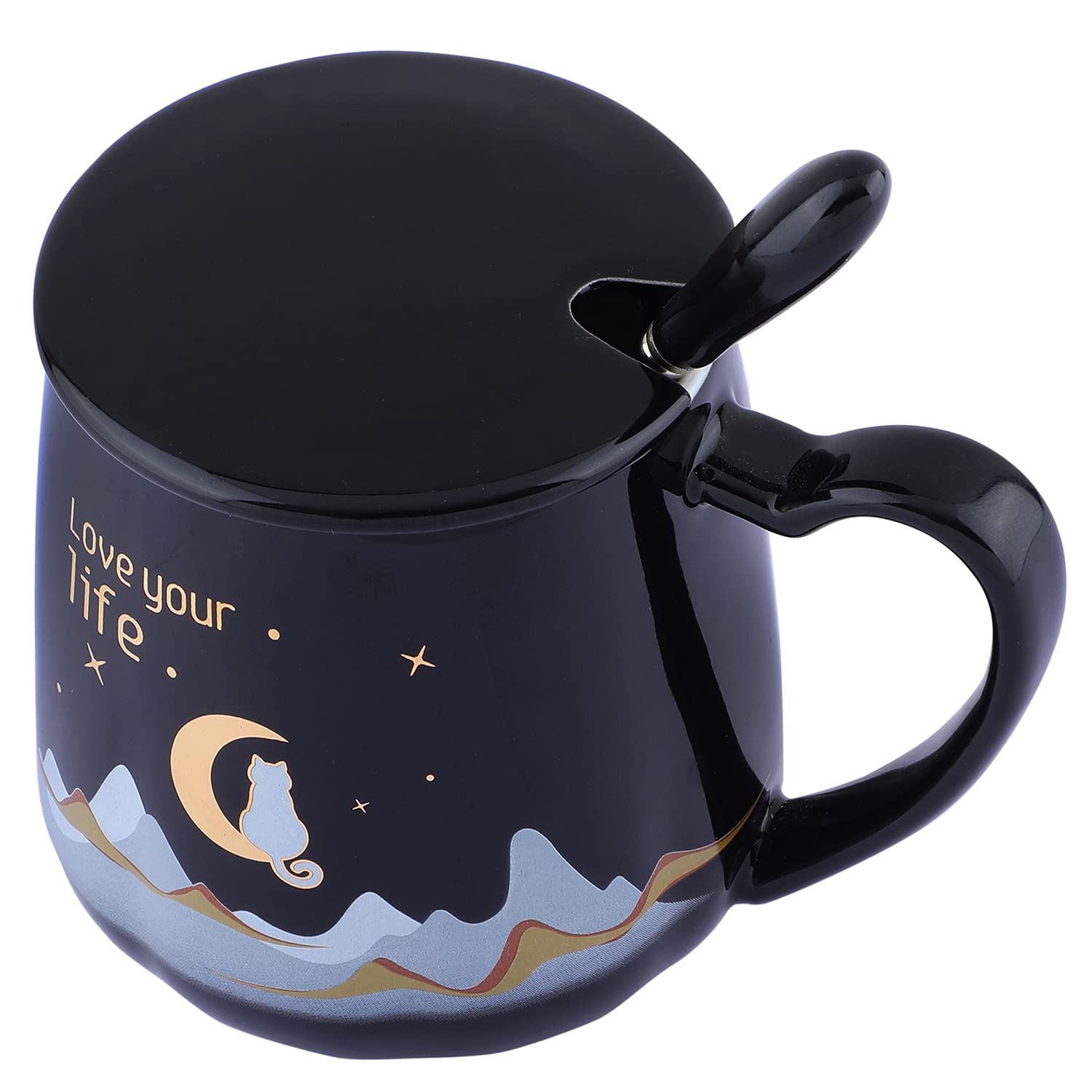 NYRWANA Coffee Mug, Gift for Woman, Birthday Present for Girlfriend, Mugs for Present, Valentine Gift for Girlfriend, Cute Mugs, Love Your Life Mug with Lid & Spoon (420ml - Black) image 5
